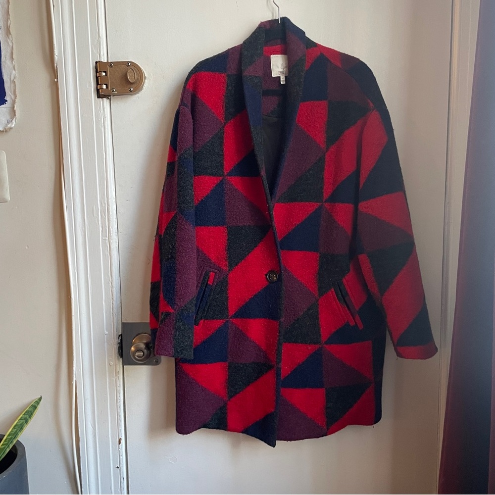 Geometric Joie Red and Black Women's Coat